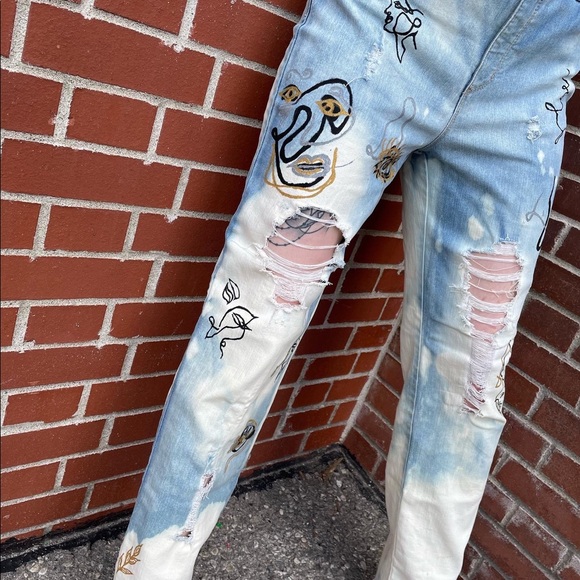 Hand Painted Distressed Denim - Picture 4 of 7